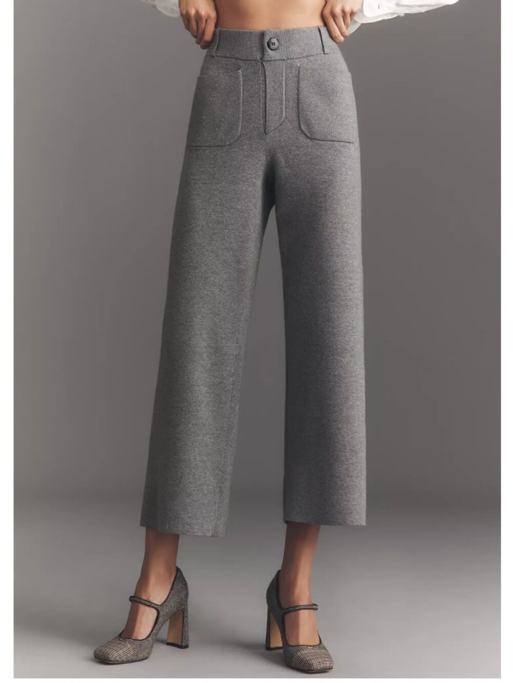 Anthropologie Maeve Colette Sweater Knit High-Rise Wide-Leg Cropped Pants Grey